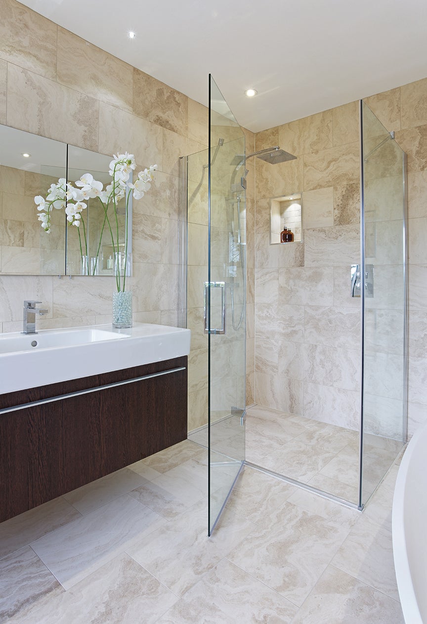 luxurious linear drain bathroom